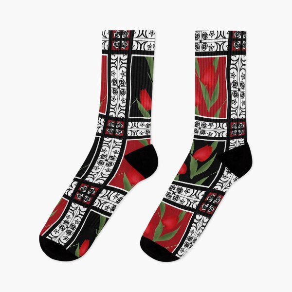 Item preview, Oriental pattern modern elements with flowers of red tulips designed and sold by fuzzyfox.