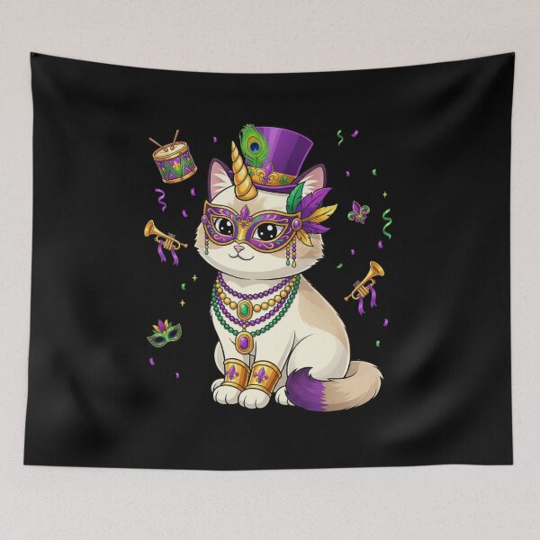 Item preview, Mardi Gras Cat Unicorn Mask Beads Top Hat designed and sold by CORJIDOG-ART.