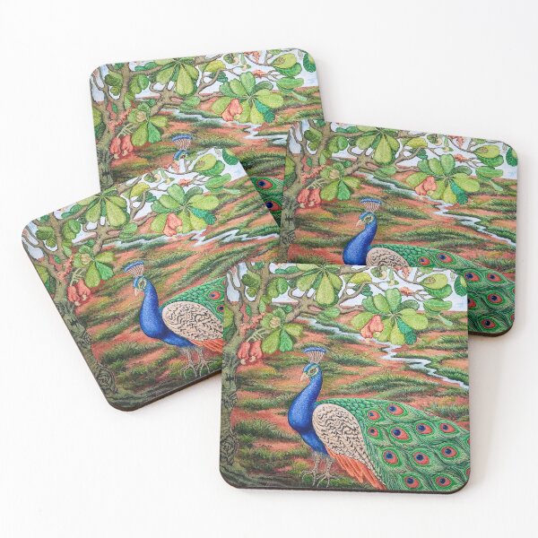 Item preview, Majestic Peacock and Cashew tree Art Print – Original Acrylic Wildlife Painting designed and sold by GeoffBeattie.