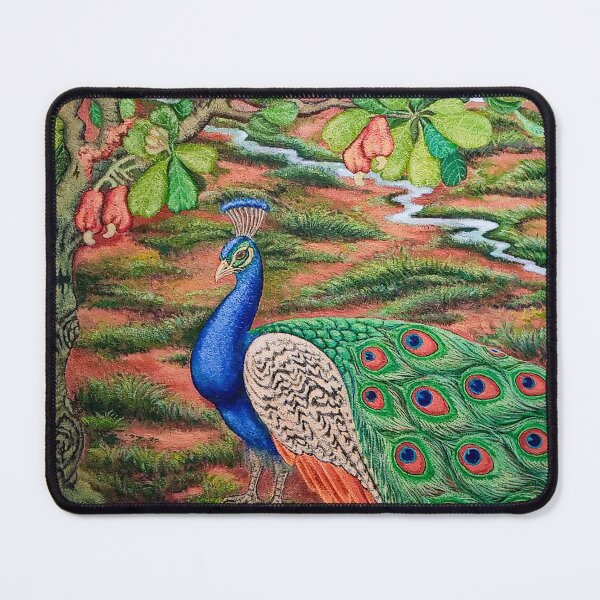 Item preview, Majestic Peacock and Cashew tree Art Print – Original Acrylic Wildlife Painting designed and sold by GeoffBeattie.
