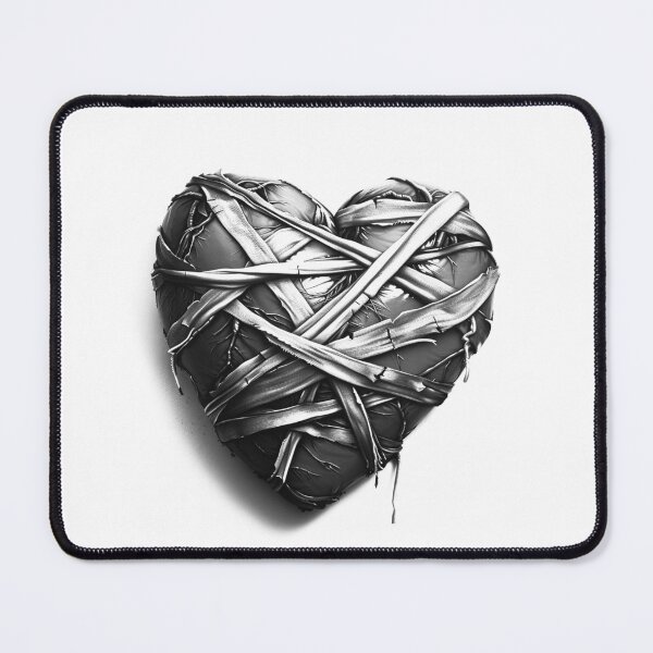 Item preview, Mended Heart – Wrapped Bandaged Heart Gothic Black and White Illustration designed and sold by inkoutninja.