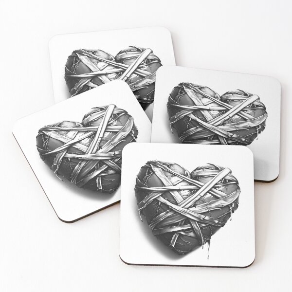 Item preview, Mended Heart – Wrapped Bandaged Heart Gothic Black and White Illustration designed and sold by inkoutninja.