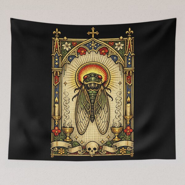 Item preview, Saint Cicada | Illuminated Gothic Insect Icon designed and sold by Mouraludia.