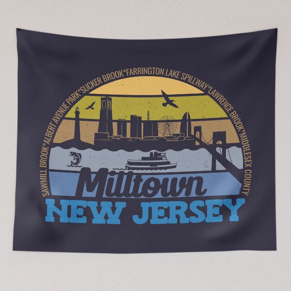 Item preview, Milltown New Jersey Sunset Retro Vintage Local Pride Logo designed and sold by CRHPOD20.