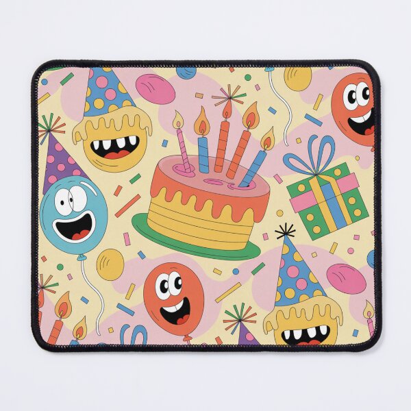 Item preview, Excited Birthday Party Pattern - Grinning Balloons in Party Hats & Cakes designed and sold by Midnight Veil Designs.
