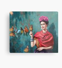 Frida Kahlo und Schmetterling Metalldruck