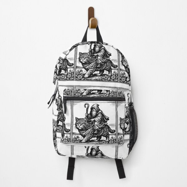Item preview, Medieval Wizard Riding a Giant Cat – Black Illustration designed and sold by Wild Shirt Studio.