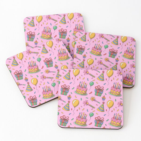 Item preview, Sweet Pink Birthday Party Pattern - Cakes, Balloons, Hats & Noisemakers designed and sold by Midnight Veil Designs.