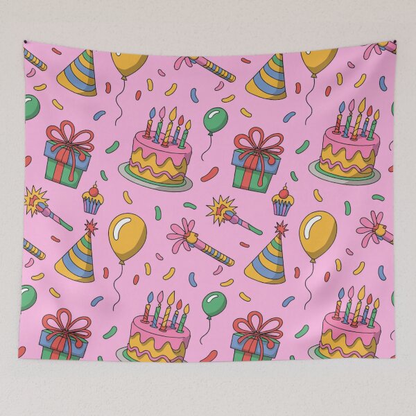 Item preview, Sweet Pink Birthday Party Pattern - Cakes, Balloons, Hats & Noisemakers designed and sold by Midnight Veil Designs.