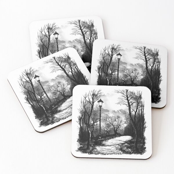 Item preview, Eerie Forest Path with Lantern – Gothic Black and White Landscape Illustration designed and sold by inkoutninja.