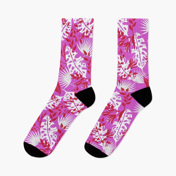 Item preview, Tropical Jungle Leaves -fuchsia and red designed and sold by Linda Maliuana.
