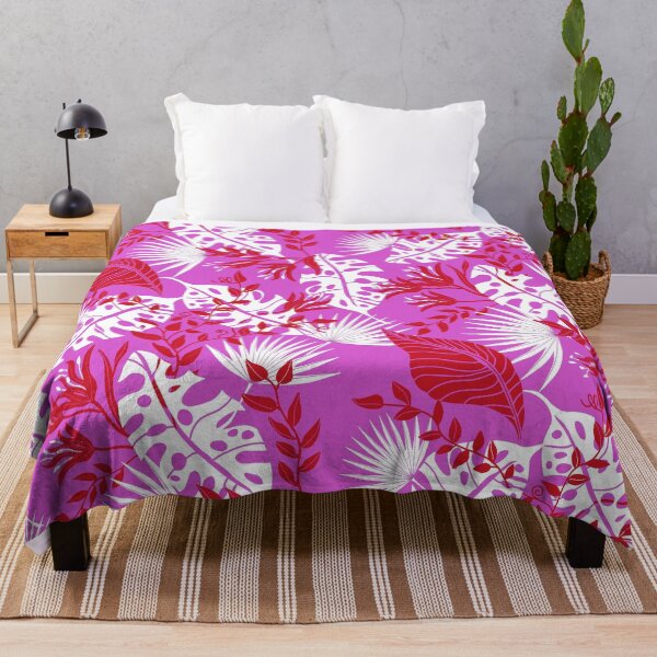 Item preview, Tropical Jungle Leaves -fuchsia and red designed and sold by Linda Maliuana.