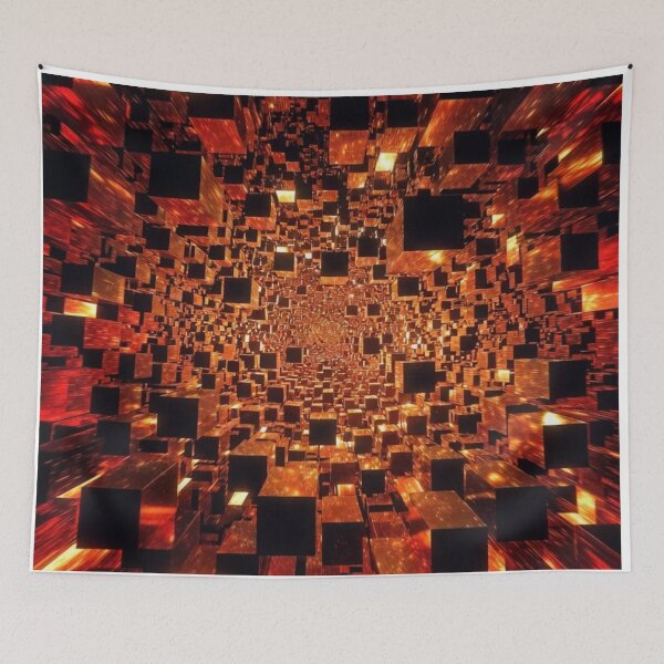 Item preview, Fiery Cube Vortex – Explosive 3D Geometric Art designed and sold by PixelVibe782.