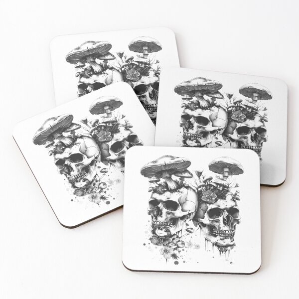 Item preview, Skull and Mushrooms – Dark Gothic Botanical Black and White Illustration designed and sold by inkoutninja.