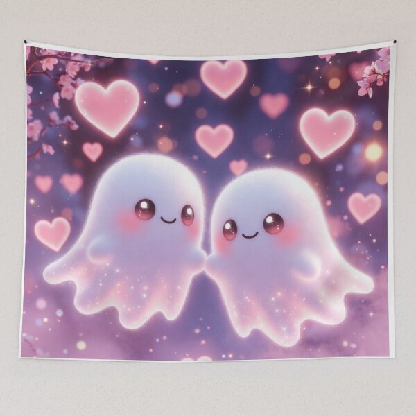Item preview, Kawaii Ghost Love – Cute Halloween Romance designed and sold by PixelVibe782.
