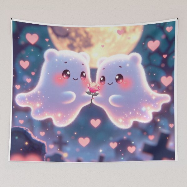 Item preview, Kawaii Ghost Moonlight Love – Cute Halloween Romance designed and sold by PixelVibe782.