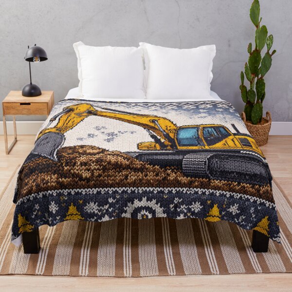 Item preview, Excavator construction site in a wintery knit pattern design designed and sold by Mauswohn.