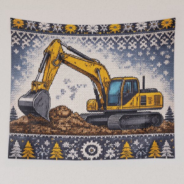 Item preview, Excavator construction site in a wintery knit pattern design designed and sold by Mauswohn.