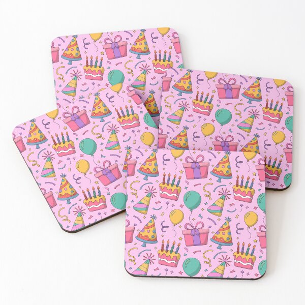 Item preview, Sweet Pink Birthday Party Pattern - Cakes, Balloons, Hats & Noisemakers designed and sold by Midnight Veil Designs.