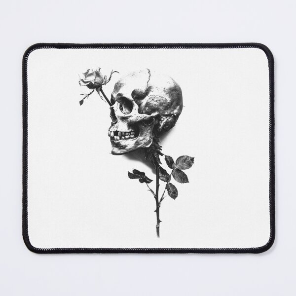 Item preview, Skull and Rose – Dark Gothic Botanical Black and White Illustration designed and sold by inkoutninja.