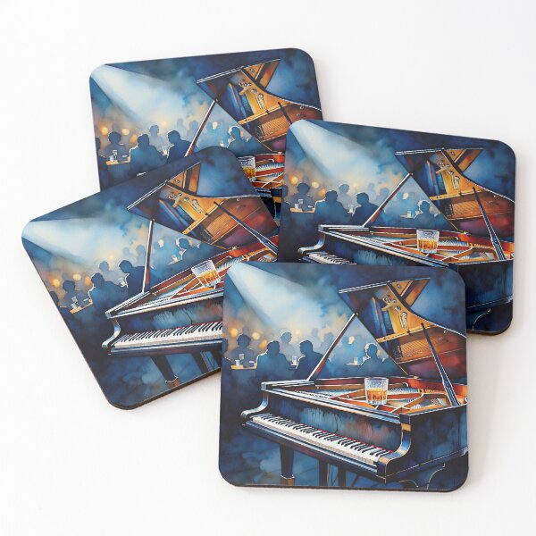 Item preview, Midnight Jazz Piano Watercolor Sticker Wall Art designed and sold by Artist Bishhnu Banerji.