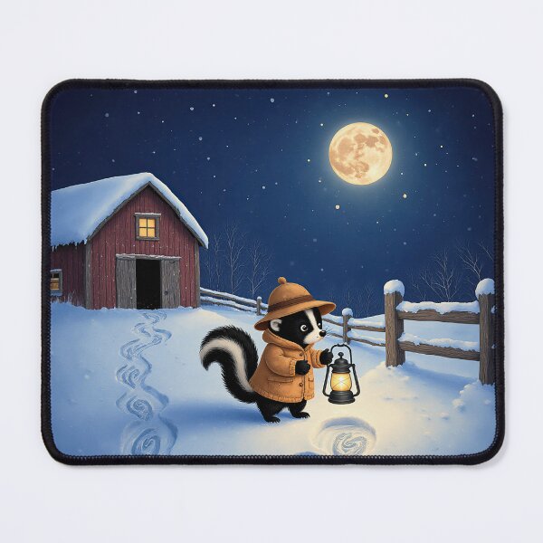Item preview, Moonlit Winter Wanderer – Whimsical Skunk with Lantern in the Snow designed and sold by Whimsical Hug.