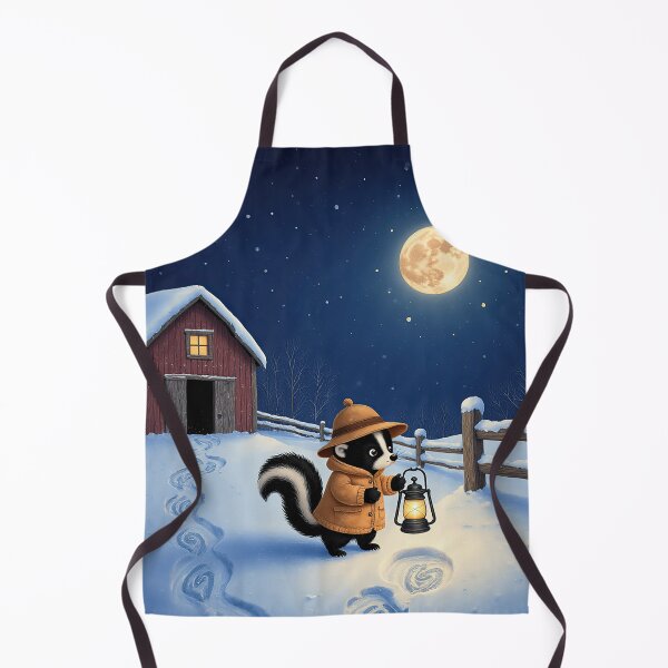 Item preview, Moonlit Winter Wanderer – Whimsical Skunk with Lantern in the Snow designed and sold by Whimsical Hug.