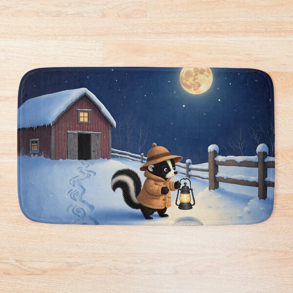 Item preview, Moonlit Winter Wanderer – Whimsical Skunk with Lantern in the Snow designed and sold by Whimsical Hug.