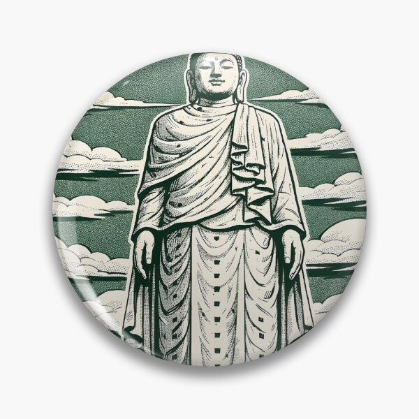 Item preview, Laykyun Sekkya Buddha Statue Art - Built Taller Than Doubt 90s Anime Comic Style - Myanmar Monument Spiritual Motivation Forest Green Vintage Hand-Inked Minimalist Zen Decor designed and sold by Vivaan Studio.