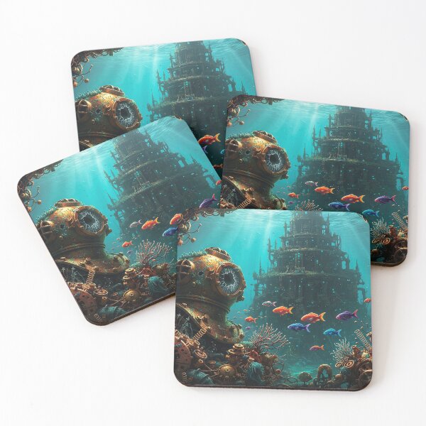 Item preview, Sunken Clockwork City — Steampunk Underwater Fantasy Art designed and sold by The Visual Syllabus.