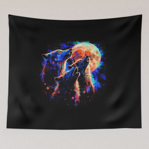Item preview, Neon Howling Wolf Moon – Cosmic Galaxy T-Shirt Design designed and sold by PSYNOVA.