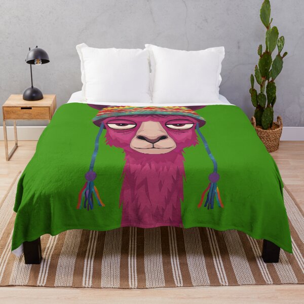Item preview, Pink llama wearing colorful Andean knit hat illustration designed and sold by Rue Design Company.
