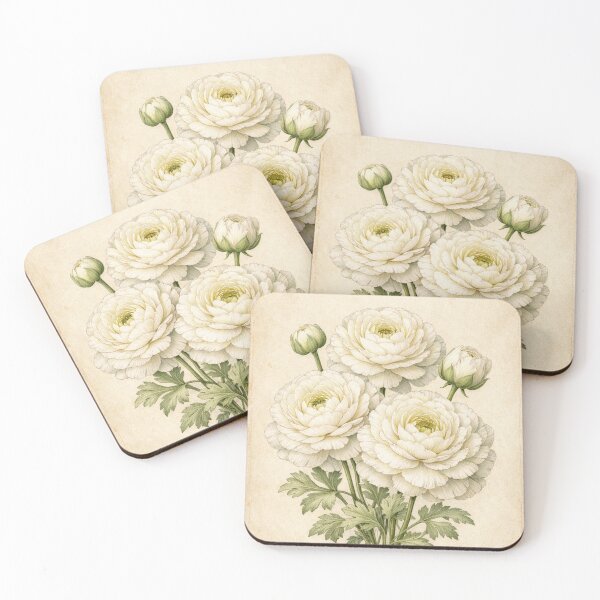 Item preview, Vintage White Ranunculus Botanical Print - Antique Floral Wall Art designed and sold by Darlin8888.