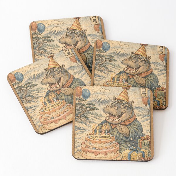 Item preview, Happy Birthday Hippo in Japanese Retro Style designed and sold by Mauswohn.