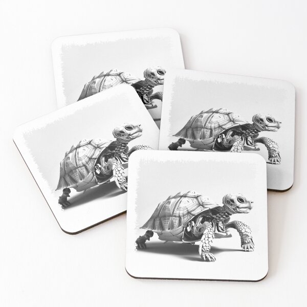Item preview, Mechanical Tortoise – Steampunk Biomechanical Black and White Illustration designed and sold by inkoutninja.