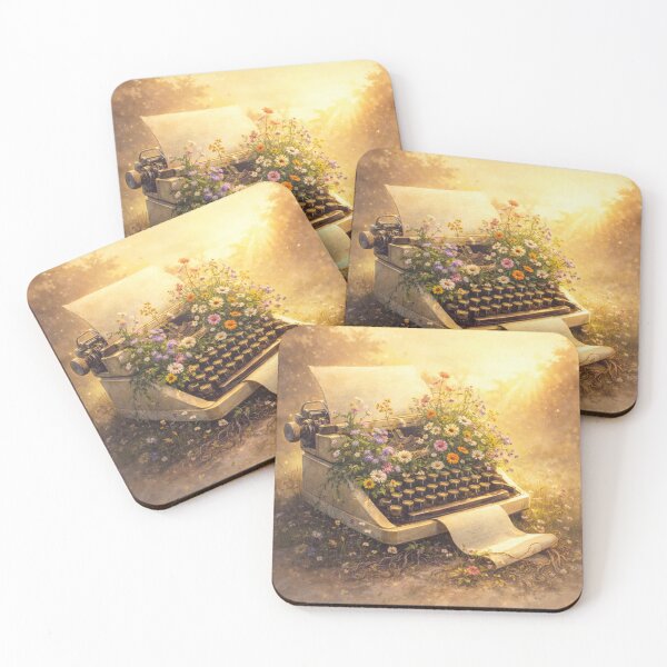 Item preview, Where Words Bloom – Vintage Typewriter Garden in Golden Light designed and sold by Artist Bishhnu Banerji.