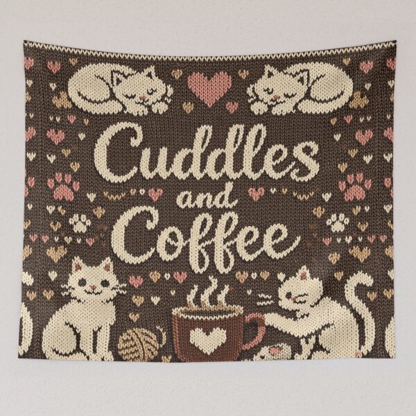 Item preview, Cuddles and Coffee Cat Knitting Pattern Design designed and sold by Mauswohn.