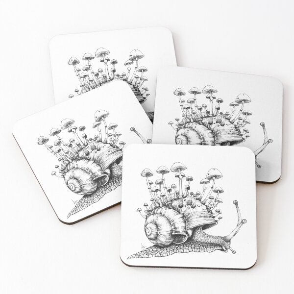 Item preview, Mushroom Snail – Whimsical Cottagecore Black and White Illustration designed and sold by inkoutninja.