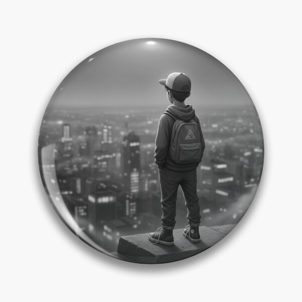 Item preview, Lonely Boy Overlooking City – Moody Urban Night Illustration designed and sold by TrendTonic1.