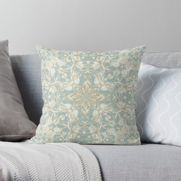 Soft Sage & Cream hand drawn floral pattern Throw Pillow