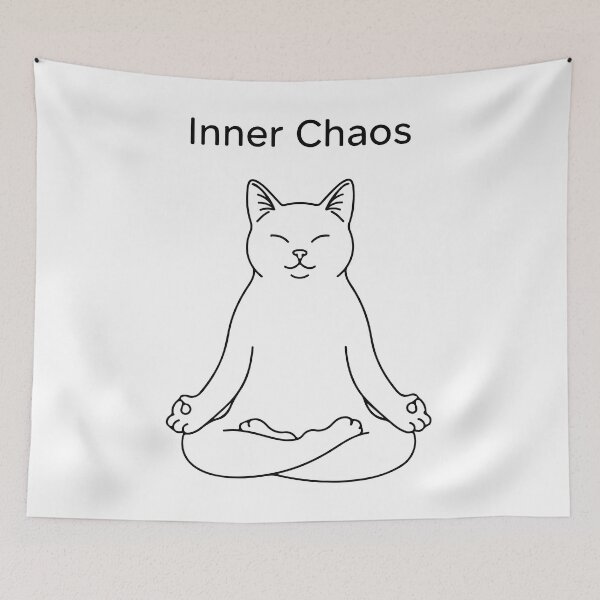 Item preview, Inner Chaos Cat Shirt – Funny Meditating Yoga Cat Minimalist Line Art Calm Outside Chaos Inside Design designed and sold by Design-Pro-21.