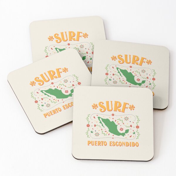 Item preview, Mexico Outline Floral Design with Flag Colors | Surf Puerto Escondido Travel Art designed and sold by Bold & Brewed.