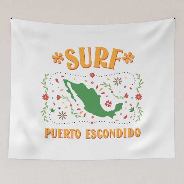Item preview, Mexico Outline Floral Design with Flag Colors | Surf Puerto Escondido Travel Art designed and sold by Bold & Brewed.