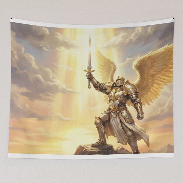 Item preview, Golden Winged Paladin - Epic Fantasy Warrior & Divine Light Art designed and sold by TheodoreZingal.