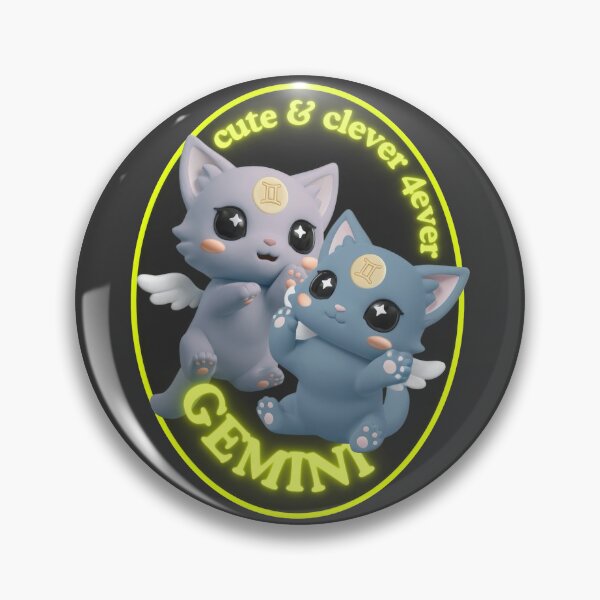 Item preview, The Zodies Gemini Horoscope Twin Cats Badge designed and sold by stickeeyard.