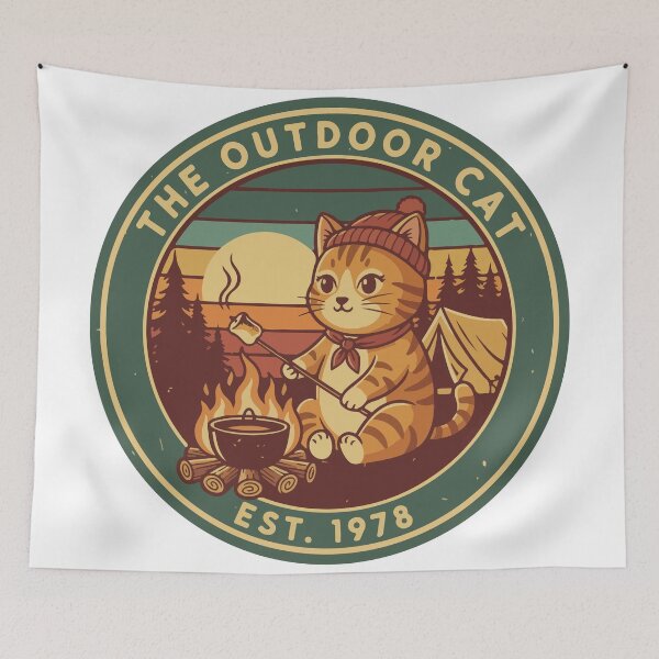 Item preview, The Outdoor Cat Shirt – Vintage Camping Cat Retro Campfire Adventure Tabby Cat Logo Design designed and sold by Design-Pro-21.