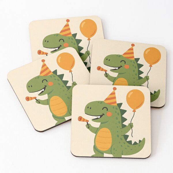 Item preview, Party Dinosaur – Happy Birthday with Balloons and Hat designed and sold by EmeraldeaArt.