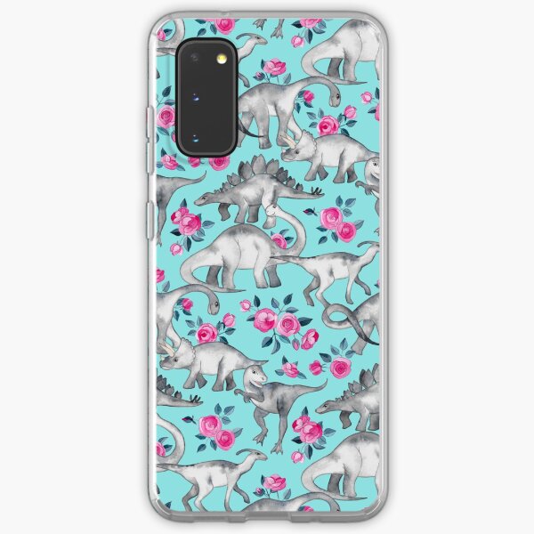Dinosaurs and Roses – turquoise blue Samsung Galaxy Soft Case
