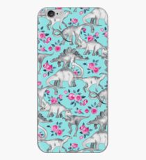 Dinosaurs and Roses – turquoise blue iPhone Case