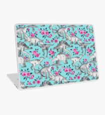 Dinosaurs and Roses – turquoise blue Laptop Skin